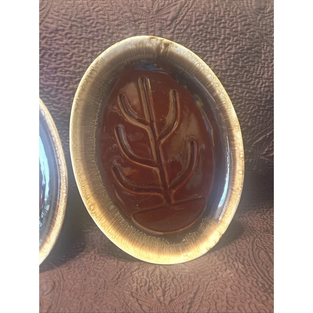 Set 3 MOUNT‎ CLEMENS ERA MCCOY POTTERY 1967 BROWN DRIP GLAZE TREE OF LIFE PLATES